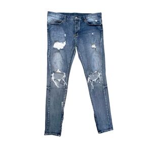MNML Men’s Distressed Button-Fly Jeans 36x34